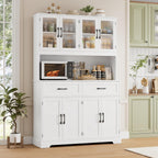 BOTLOG Pantry Storage Cabinet with Microwave Stand, 71" Tall Kitchen Hutch, Large White Pantry Cabinet with Glass Doors for Dining Room