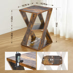 End Table Set of 2, Modern Wooden Side Table Nightstands for Small Spaces, Living Room, Office, Bathroom, 3-Tier Shelves, 15.75" D x 15.75" W x 25" H (Rustic Brown + Classic Black)