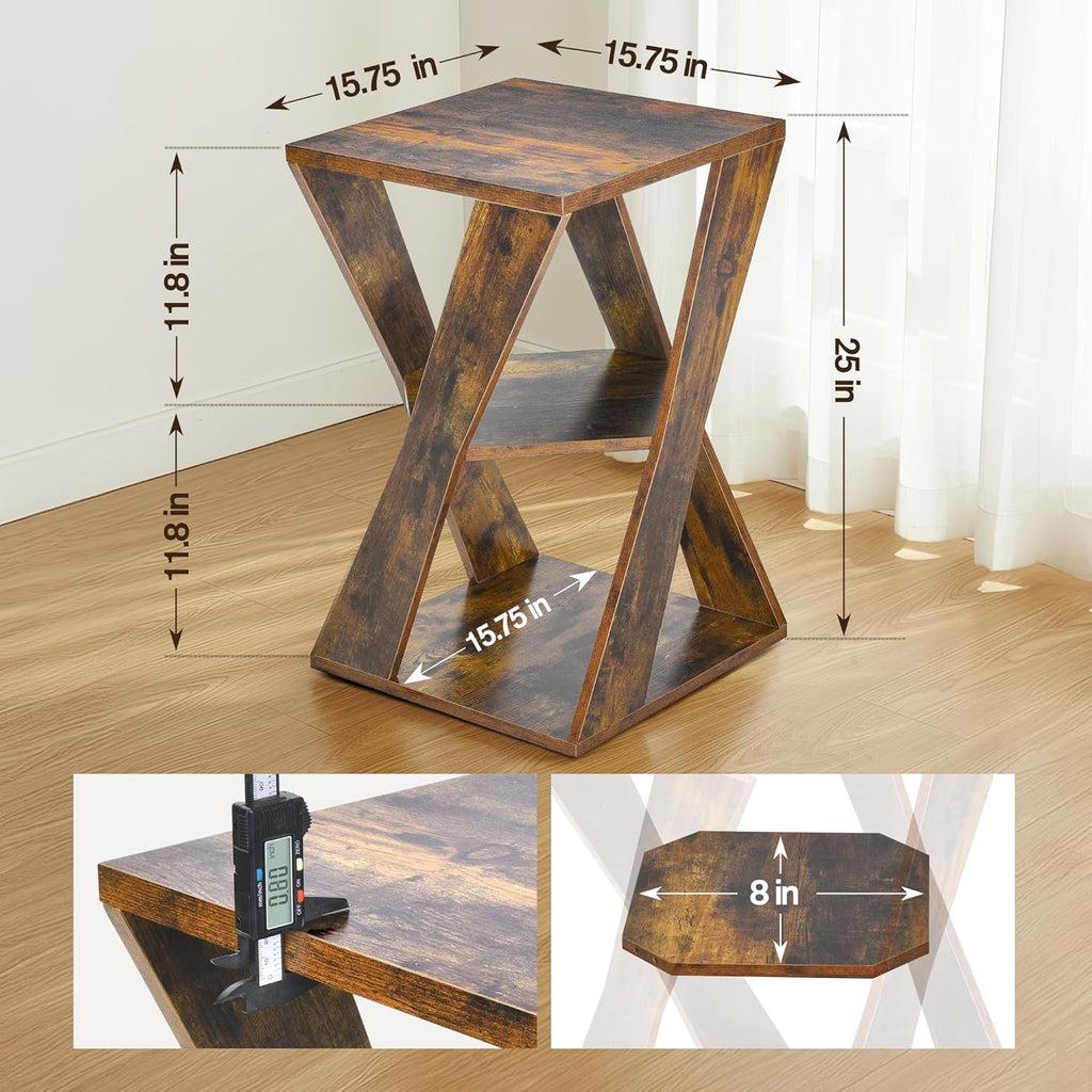 End Table Modern Wooden Side Table, Nightstand for Small Spaces, End Table for Living Room, Bedroom Nightstand, Office, Bathroom (Rustic Brown+Classic Black)