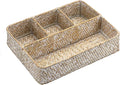 Hipiwe 4-Section Snacks Basket Serving Tray Wicker Divided Tea Bag Basket | Handwoven Seagrass Coffee Pod Organizer Sugar Packet Holder Basket Bin for Shelf Coffee Bar, Whitewash