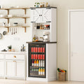 73'' Tall Mini Fridge Cabinet with Storage Hutch, Farmhouse Coffee Bar with Mini Fridge Space, Wine Bar Cabinet for Kitchen, Dining Room, Living Room