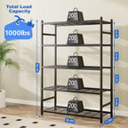 36.4" W Storage Shelves, 5-Tier Metal Shelving Unit with Adjustable Feet, Shelf Organizer for Garage, Kitchen, Pantry and Closet Organization, 36.4" x 11.8" x 68.3", Black