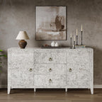 LUXOAK 60'' High Gloss Burl Wood Buffet Sideboard, Storage Cabinet with 3 Drawers & 2 Closed Cabinets, Modern Buffet Table for Dining Room,Living Room, Grey