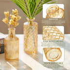12 Pcs Clear Bud Vases Set, Small Vintage Glass Clear Bud Flower Vases Bulk Multiple Shape Cute Mini Glass Bottles Vases for Rustic Wedding Centerpieces Table Decorations and Home Decor (12, Gold)