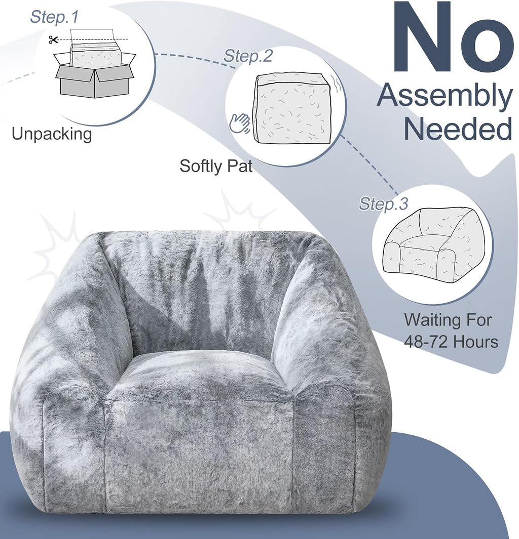 Hobestluk Bean Bag Chair Plush Accent Chair Armrest Living Room Adult Grey | Memory Foam Filled,Oversized Large Cozy Comfy Plush Chair,Lazy Sofa,Armrest,Living Room Bedroom Dorm,Washable cover