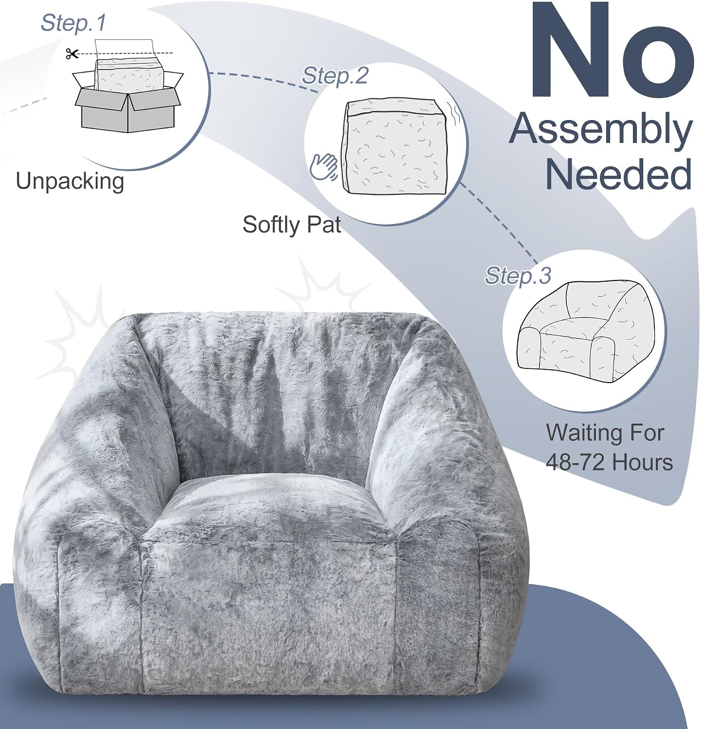 Hobestluk Bean Bag Chair Plush Accent Chair Armrest Living Room Adult Grey | Memory Foam Filled,Oversized Large Cozy Comfy Plush Chair,Lazy Sofa,Armrest,Living Room Bedroom Dorm,Washable cover