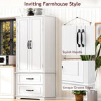 Farmhouse Kitchen Pantry Cabinet 71-Inch Tall Freestanding Pantry Storage Cabinet Cupboard with Adjustable Shelves for Kitchen Laundry Living Dining Room, White
