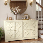 RoyalCraft Sideboard Buffet Cabinet with Storage, 56" Modern Sideboard with 4 Carved Doors, Large Wood Coffee Bar Console Table for Kitchen, Dining Room, Entryway, Living Room, Beige