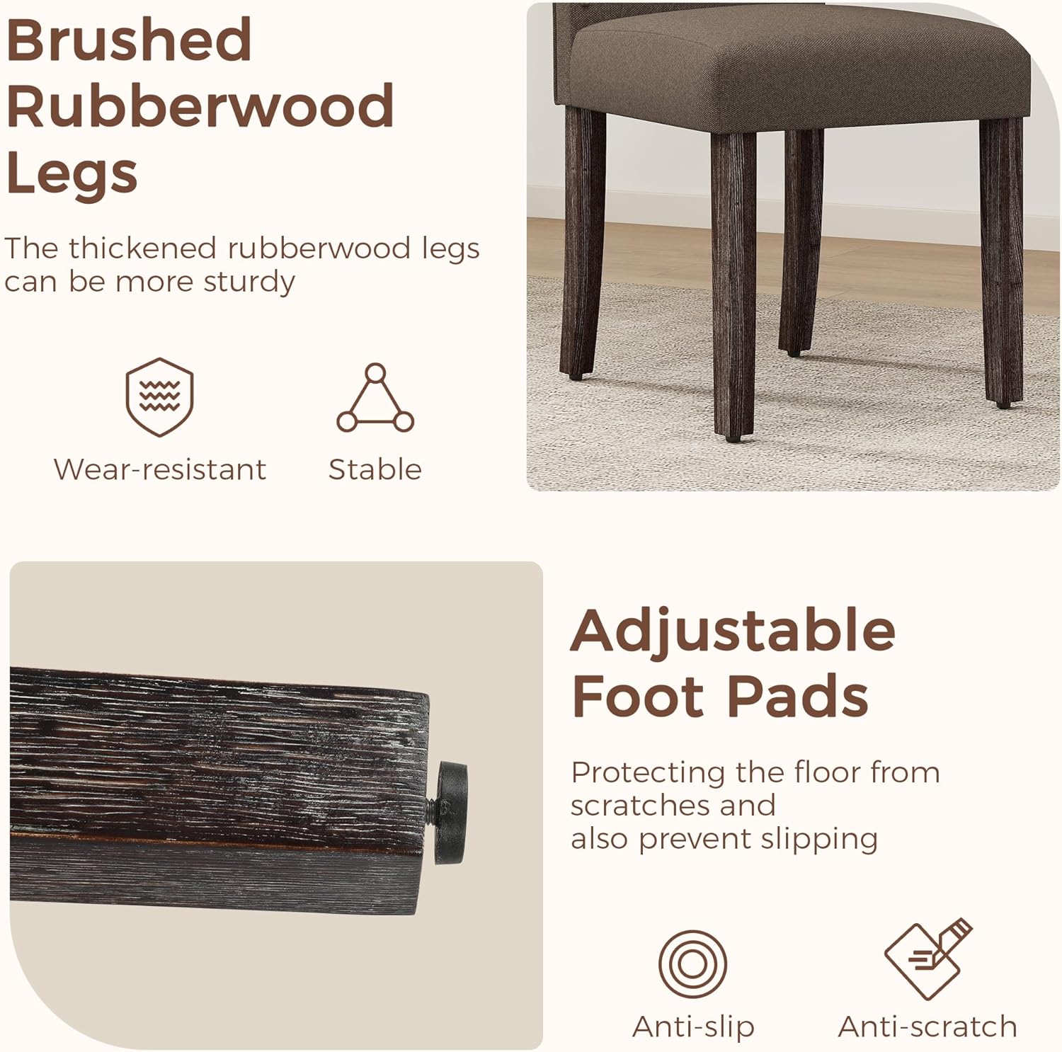 LSSPAID Dining Chairs Set of 4, Modern Comfy Linen Upholstered Parsons Dining Room Chairs with Bronze Nail Head Trim and Brushed Solid Wood Legs, Coffee