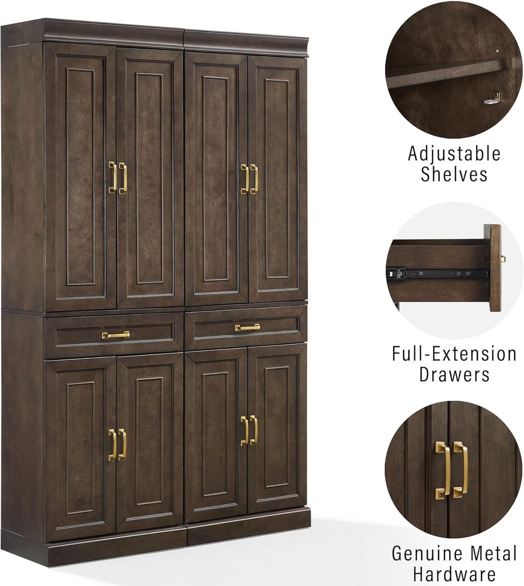 Crosley Furniture Stanton 2-Piece Pantry Storage Cabinet Set with Shelves, Kitchen, Dining, or Laundry Room, Coffee