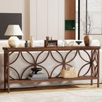 Tribesigns 70.9-Inch Narrow Sofa Table, 2-Tier Industrial Console Table Behind Couch, Long Entry Tables with Storage for Entryway, Living Room, Foyer, Hallway, Glossy Brown