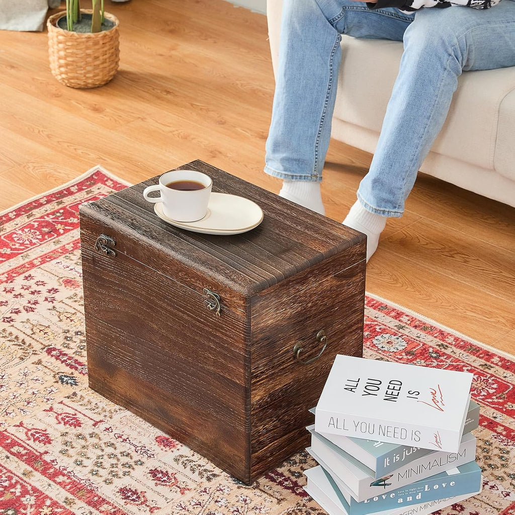 Wooden Storage Chest,Rustic Trunk Box,Storage Box for Living Room, Bedroom, Entryway,Dark Brown (S)