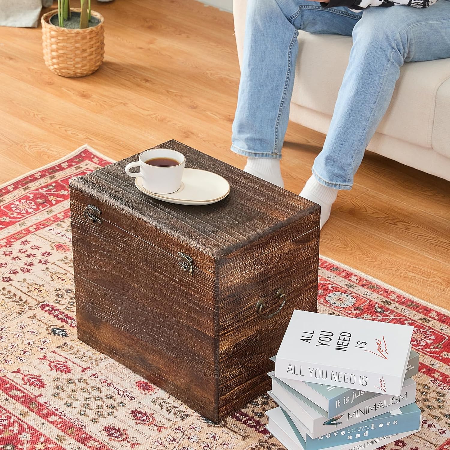 Wooden Storage Chest,Rustic Trunk Box,Storage Box for Living Room, Bedroom, Entryway,Dark Brown (S)