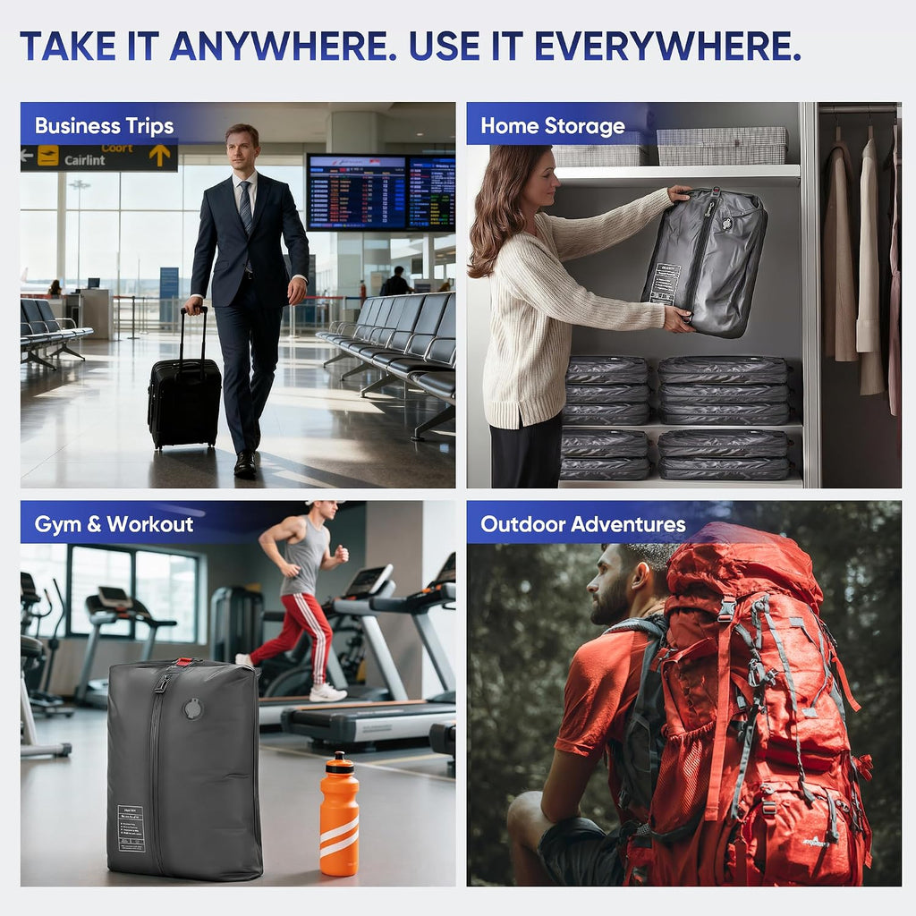 Travel Vacuum Bags with Pump, Compression Bags, Waterproof & Reusable Nylon Vacuum Travel Kit, Portable Space Saver Storage Bags with Wireless Vacuum Pump for Carry-On Backpack & Suitcase, 2-Pack