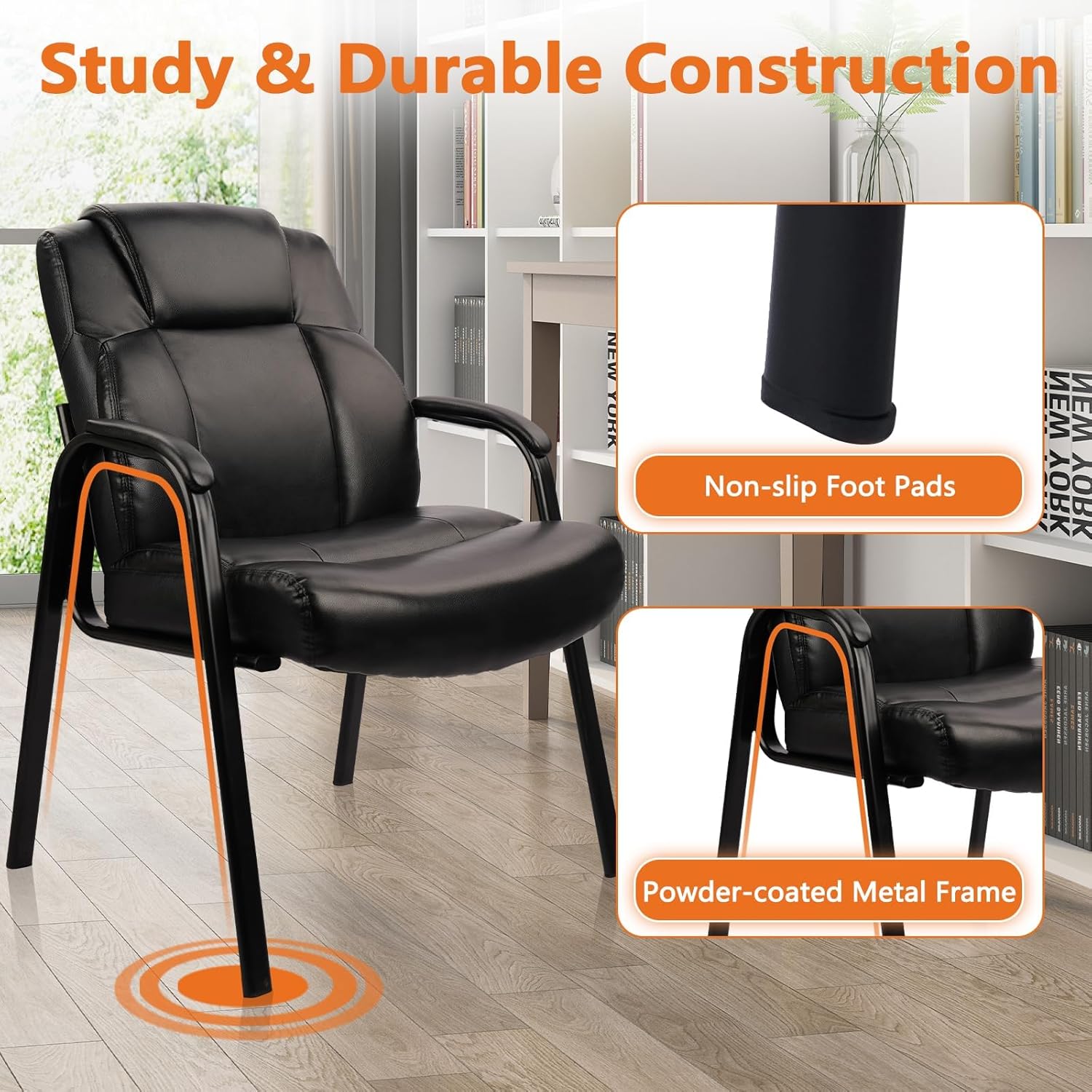 CLATINA Big & Tall 500 lb. Guest Chair, Leather Reception Chairs with Padded Arm Rest for Waiting Room Office Home and Meeting Conference-Black, 6 Pack