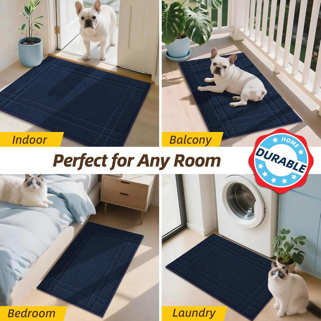 JSEI Entryway Rugs Doormat 24"x36", Non-Slip Dirt Trapper Door Mats Indoor, Washable Absorbent and Stain Resist Welcome Floor Mat for Front Door, Dog Door Mat, Dirty Wet Shoes & Paws, Navy Blue