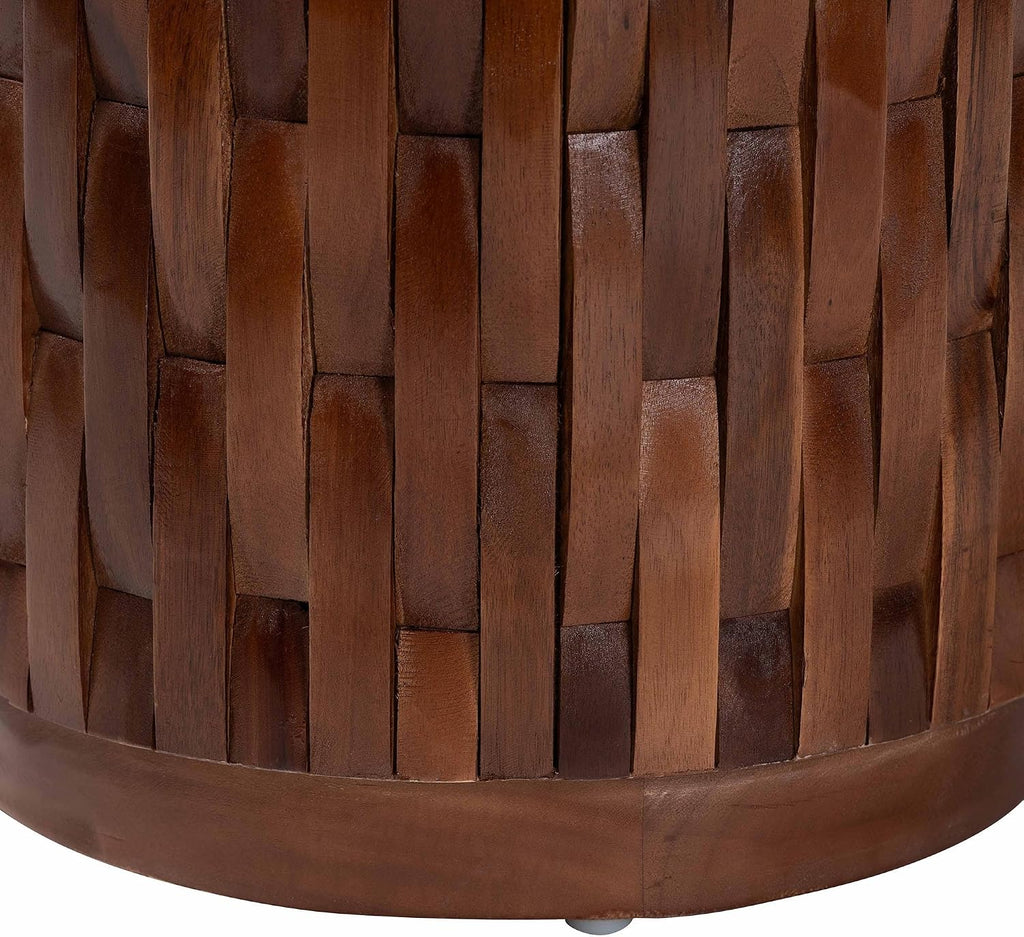 Bali & pari Lavanya End Table with Petrified Wood Top - Drum Accent Side Table with Recycled Teak Wood Frame for Living Room or Entryway