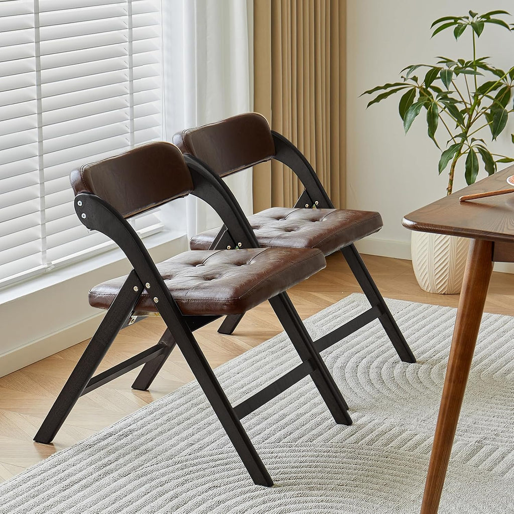 Wooden Folding Chairs Set of 2, Modern Folding Chairs with Padded Seats, Folding Dining Chairs, Padded Folding Chair for Party Chairs, Weddings, BlackBrown