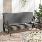 Tangkula 3-Person Outdoor Glider Bench, Patio Gliding Loveseat with Breathable Fabric Seat, Curved Teak Wood Armrests and Metal Frame, Swing Rocking Chair for Backyard (Grey, 3 Seat)
