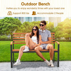 Giantex Outdoor Bench, Acacia Wood Patio Loveseat with Slatted Backrest & Seat, Armrests, Heavy Duty Metal Frame, 800 lbs Capacity, 2-Person Garden Bench for Lawn, Porch, Yard and Park