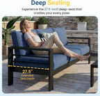 Wisteria Lane Patio Furniture Aluminum Loveseat, All-Weather Outdoor 2 Seats Sofa Couch, Patio Outdoor Sofa, Black Metal Chair with Blue Cushions