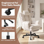 Criss Cross Office Chair with Foot Rest, Big and Tall Criss Cross Chair with Flip-Up Arms and Headrest, 135° Reclining Swivel Velvet Cross Legged Office Chair with Wheels, Cloud Chair for Home (Beige)