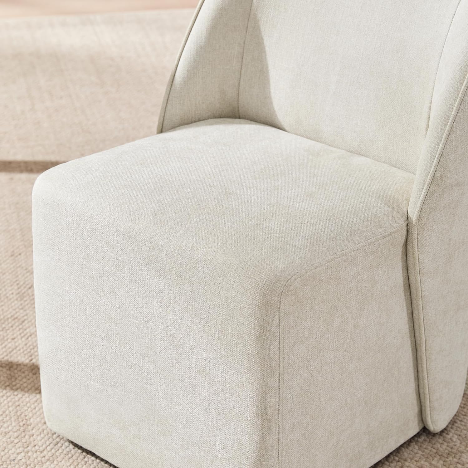 Watson & Whitely Upholstered Dining Chairs with Casters Set of 2, Armless Modern Rolling Dining Chairs with Removable Rollers, Fabric Dining Room Chairs for Bedroom, Living Room, Reading, Linen