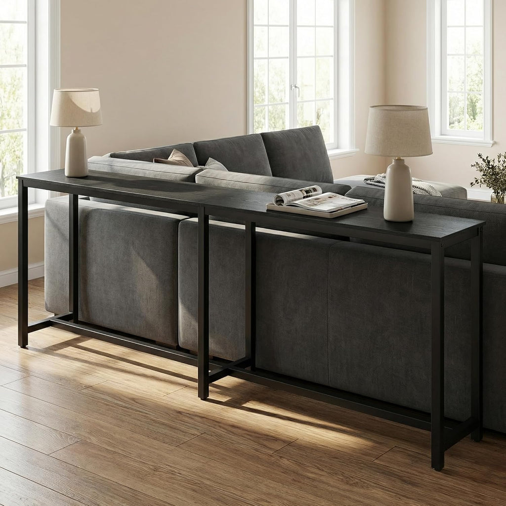 Homleke 71" L Narrow Long Kitchen Dining Bar Table, Counter Height High Pub Desk with Metal Frame for Small Spaces, Black
