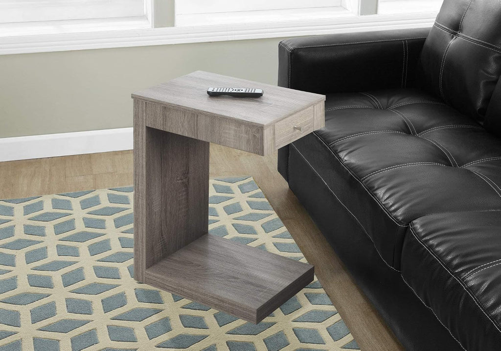 Accent Table, C Shaped, End, Side, Snack, Storage Drawer, Living Room, Bedroom, Brown Laminate,