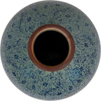 Creative Co-Op Round Decorative Terra-Cotta Vase with Transferware Pattern, Blue
