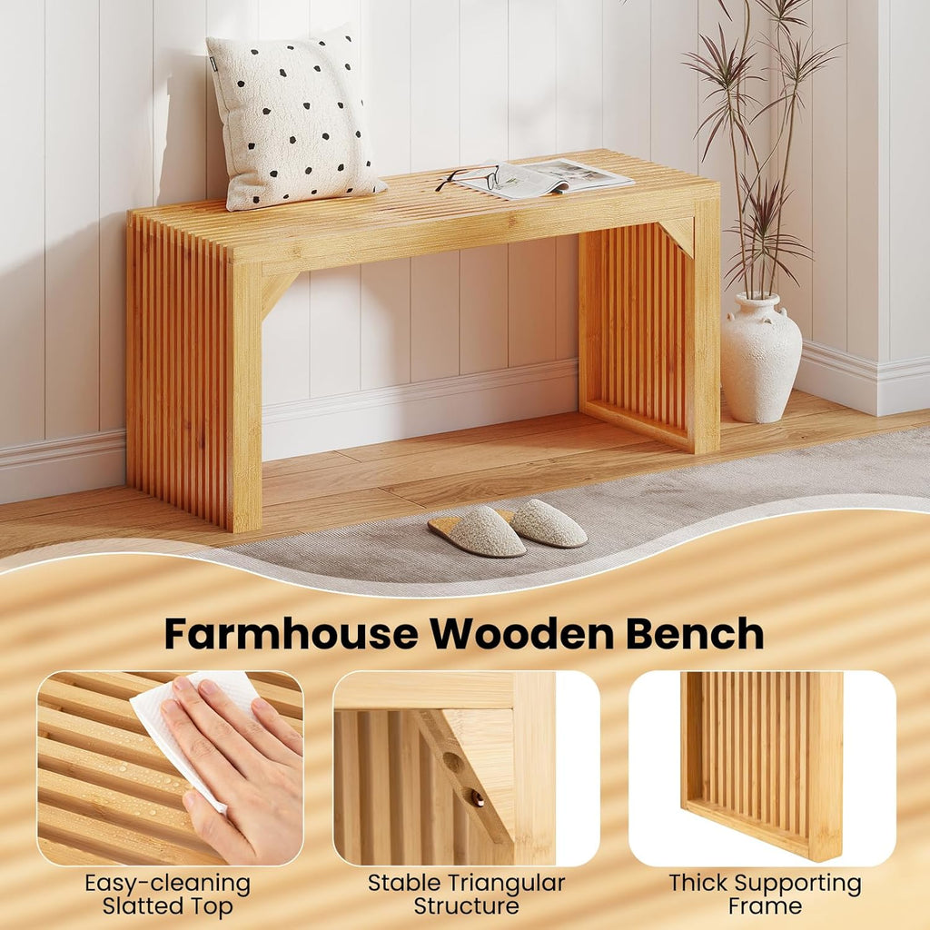 Giantex 36" Bamboo Dining Bench, 660Lbs Capacity, 2-Person Kitchen Table Bench for Living Room, Bedroom, Bathroom, Entryway Hallway, Front Door, End of Bed, Indoor Outdoor Use, 2 Pack