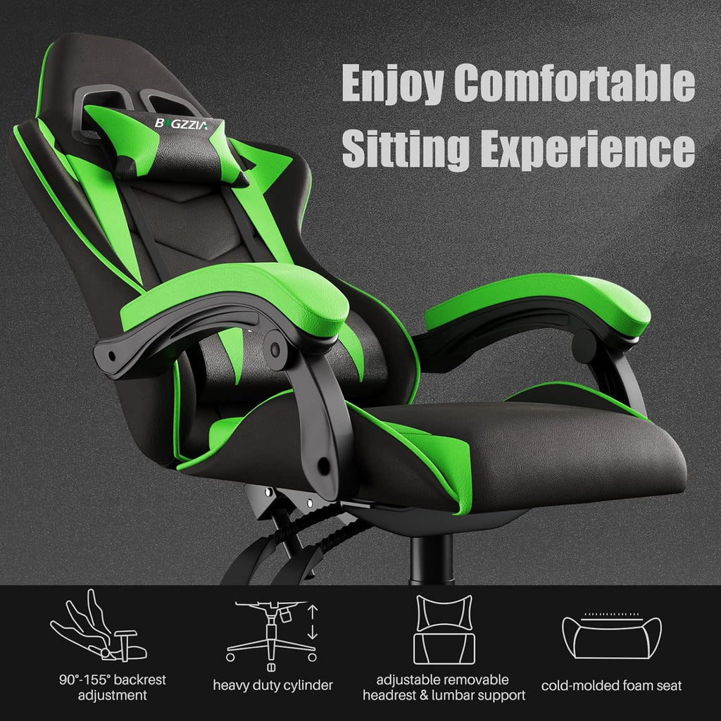 Racingreat Gaming Chair High Back, Ergonomic Computer Gamer Chair with Headrest and Lumbar Support, Racing Style Reclining Game Chair for Adults, Kids (Green-Black)