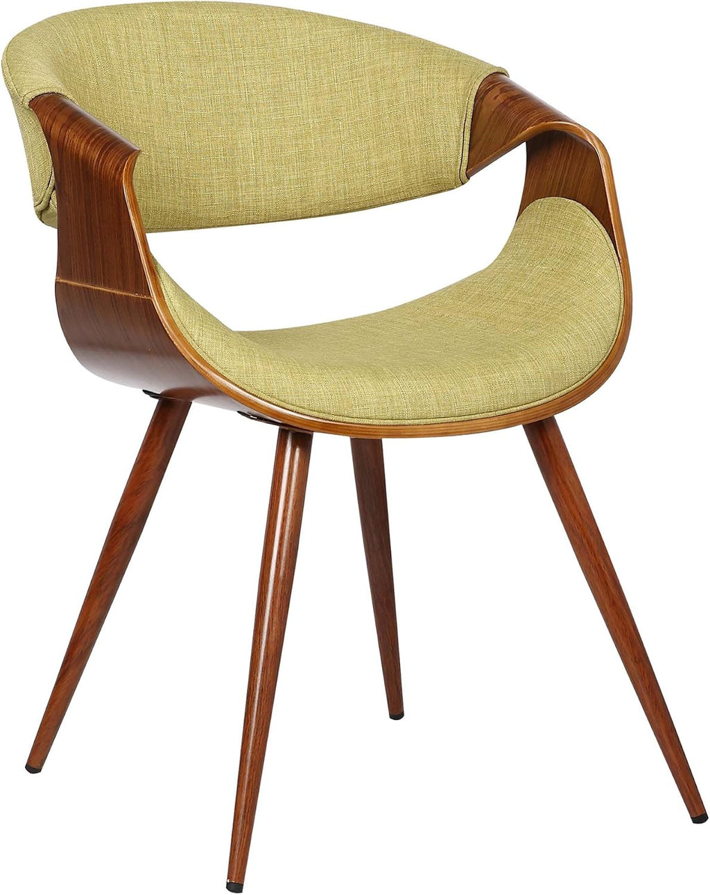 Armen Living Butterfly Mid-Century Dining Chair in Walnut Finish and Green Fabric - Set of 4