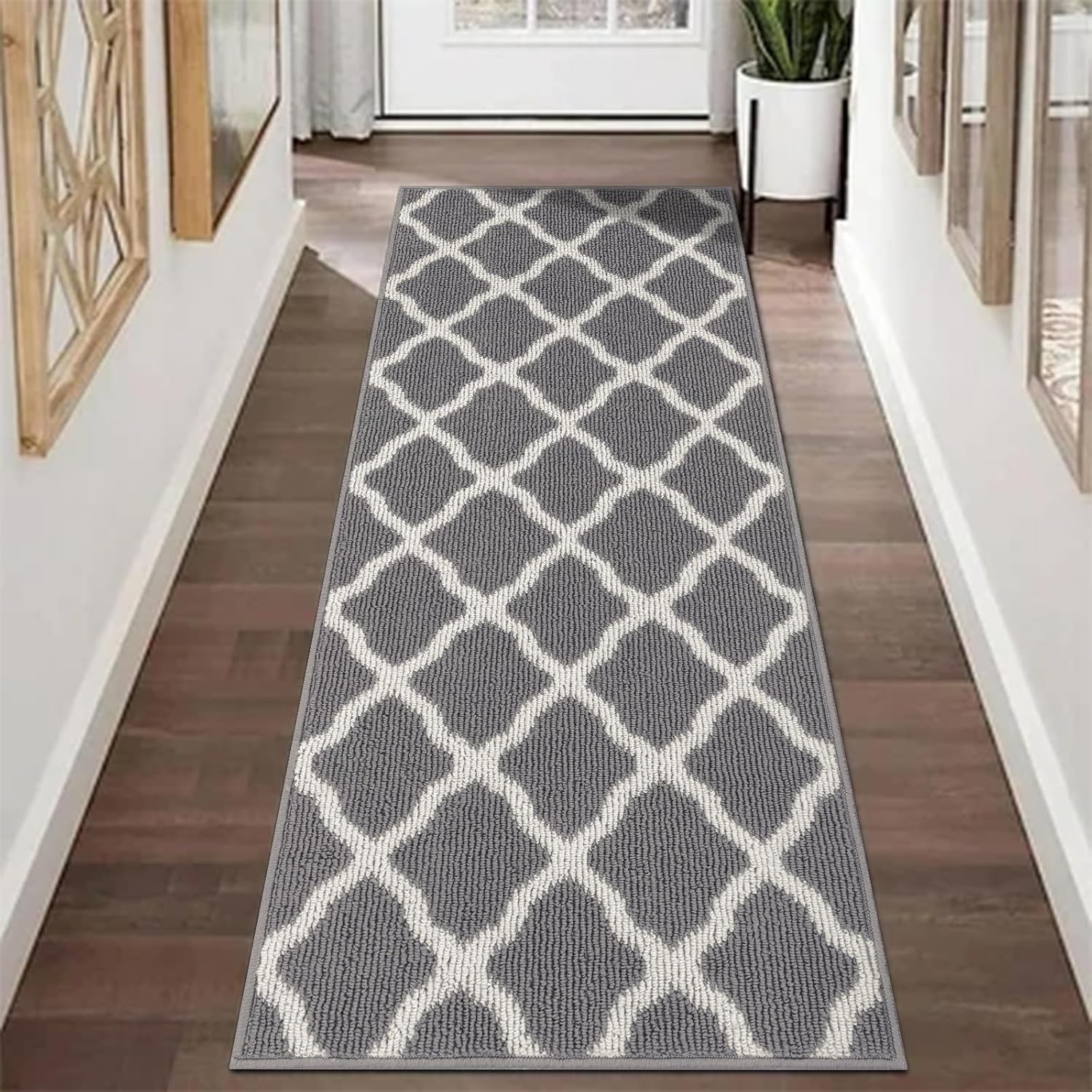 SHACOS Washable Runner Rug 20"x59" Dirt Trapping Non Slip Rubber Backing Rug Runner Floor Mats Carpet Runners for Entryway Hallway Kitchen Garage Laundry Room, Light Gray