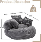 Oversized Round Chair with Pillows, Chaise Lounge Chair, Modern Cloud Lounge Floor Sofa, Ultra Soft Fluffy Deep Seat for Reading & Relaxing, Perfect for Living Room, Bedroom & Apartment Dark Gray