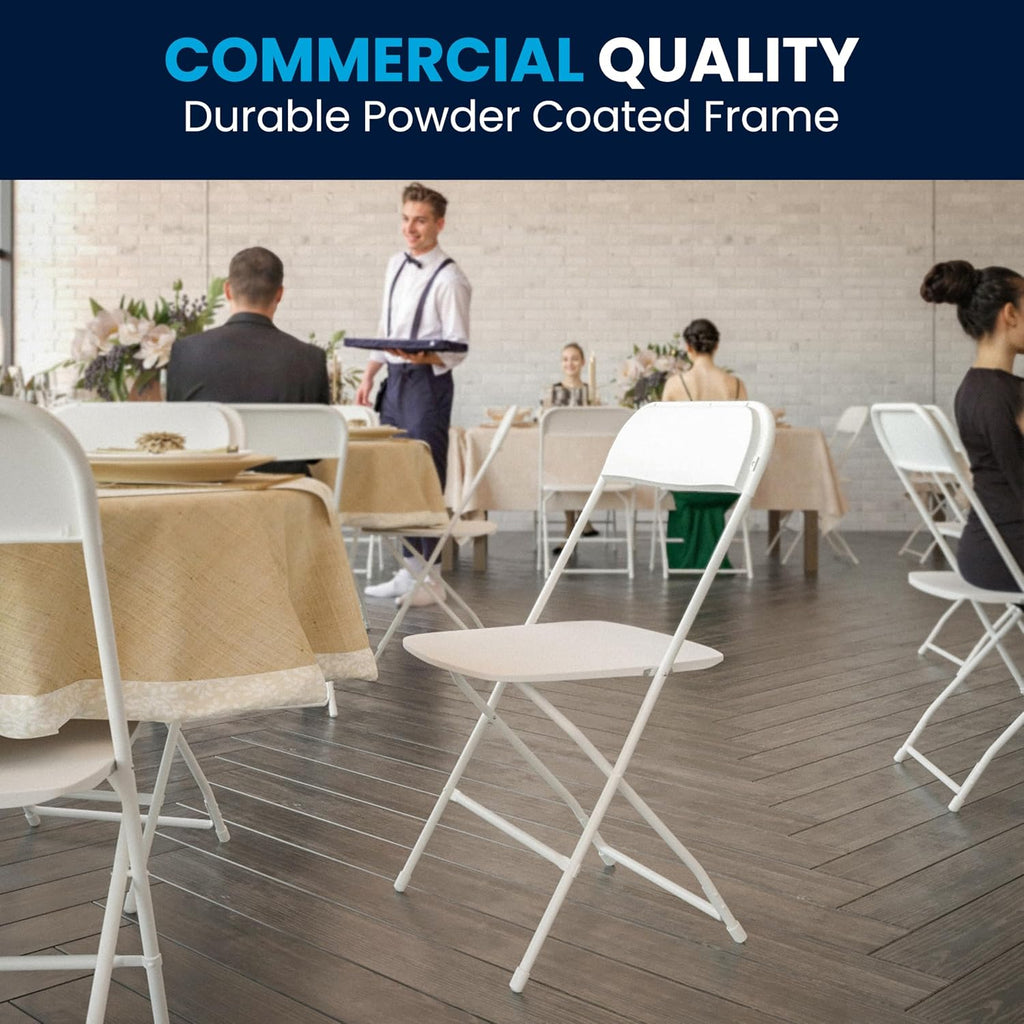 Flash Furniture Hercules Set of 10 Indoor/Outdoor Heavy-Duty Plastic Folding Chairs, Foldable Commercial Stacking Chairs with 650-lb. Static Weight Capacity, White