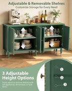 fineway 63" Sideboard Buffet Cabinet, Mid Century Modern Credenza Storage Cabinet with Carved Handle & Adjustable Shelves, Buffet Table Kitchen Coffee Bar for Living Room Dining Room - Green