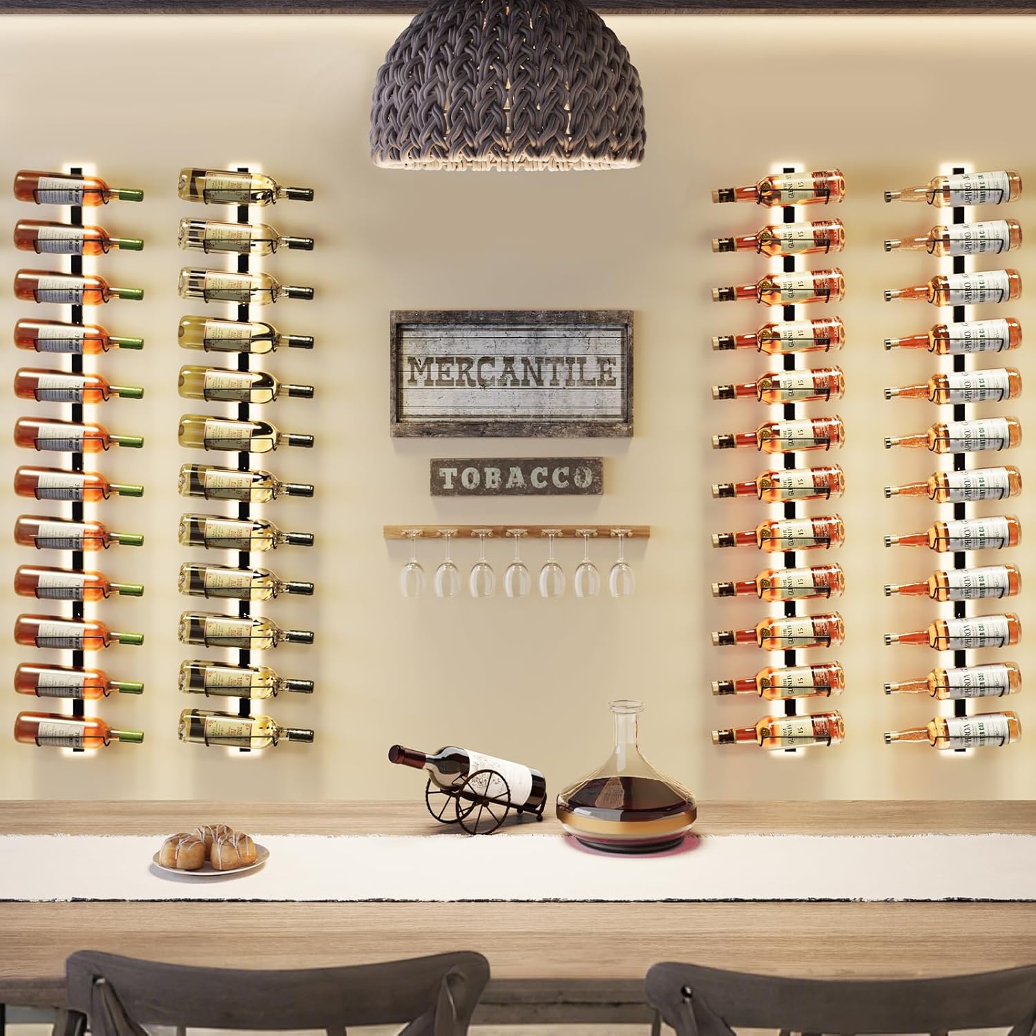 Sonyabecca 3 Pack 12 Bottle Wall Wine Rack, DIY Wine Rack Wall Mounted, Wall Mounted Wine Rack,Display Holder Used as One or Four, for Kitchen, Dining Room, Bar, Wine Cellar