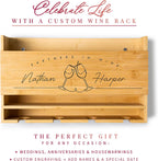 Personalized Wine Rack - Wall Mounted Custom Engraved Holder for 4 Bottles and Glasses - Ideal Gift for Wine Lovers, Weddings, Housewarmings - Customized Names Gifts for Couples