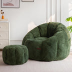 MAXYOYO Giant Bean Bag Chair with Ottoman, Pumpkin-Shaped Bean Bag Sofa with Footstool, Oversized Boneless Couch Chair in a Box, Comfy and Lazy Lounge for Dorm, Living Room, Bedroom, Green