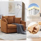 56.3''W Oversized Barrel Chair, Upholstered Accent Chenille Comfy Couch Sofa with 5 Pillows for Apartment, Studio, Bedroom, Living Room, Orange.