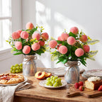Hotop 2 Sets Artificial Peach Branches with Flower Vases 16.14'' Realistic Artificial Peach Fruits Bouquet with Green Leaves Fruit Flower Arrangement for Home Baby Shower Party Farmhouse Table Decor