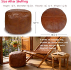 Thgonwid Unstuffed Faux Leather Pouf Cover, Handmade Footstool Ottoman Storage Solution, Floor Footrest Cushion, 16.5”Dx12”H, Amaretto