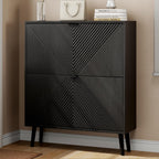 oakvivo Shoe Cabinet Storage, Farmhouse Freestanding Organizer with 2 Flip Drawers and 4 Wooden feet, Narrow Shoe Rack Cabinet for Entryway, Foyer, Hallway, Black