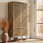 Oak Fluted 51" Tall Wooden Kitchen Pantry Storage Cabinet Food Organize with Adjustable Shelves, Modern Accent Cabinet Sideboard Buffet for Dining Room, Entryway, Bathroom, Home Office