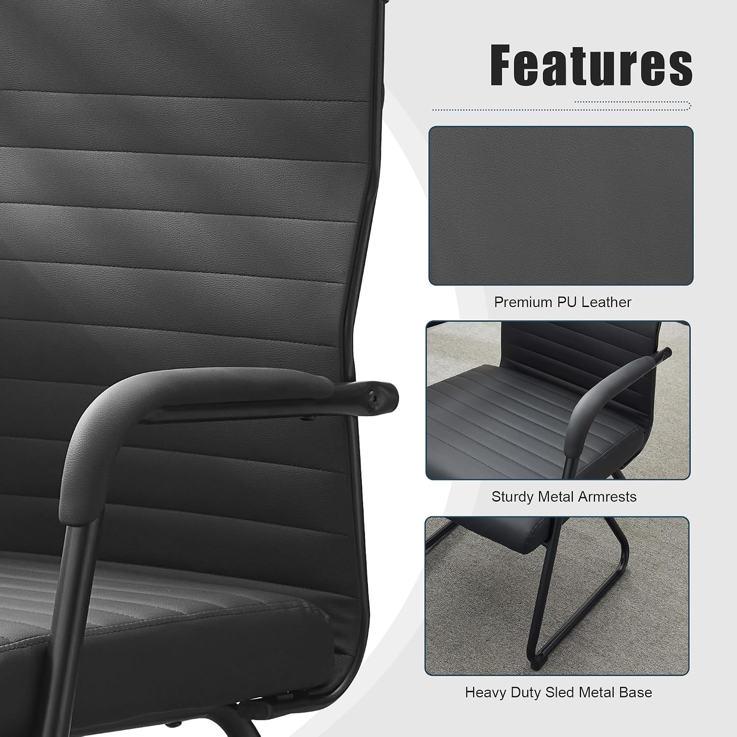 Okeysen Office Guest Chairs Set of 4, Modern Leather Reception Chairs with Mid Back & Sled Base, No-Wheel Desk Chairs for Waiting Room & Conference Room