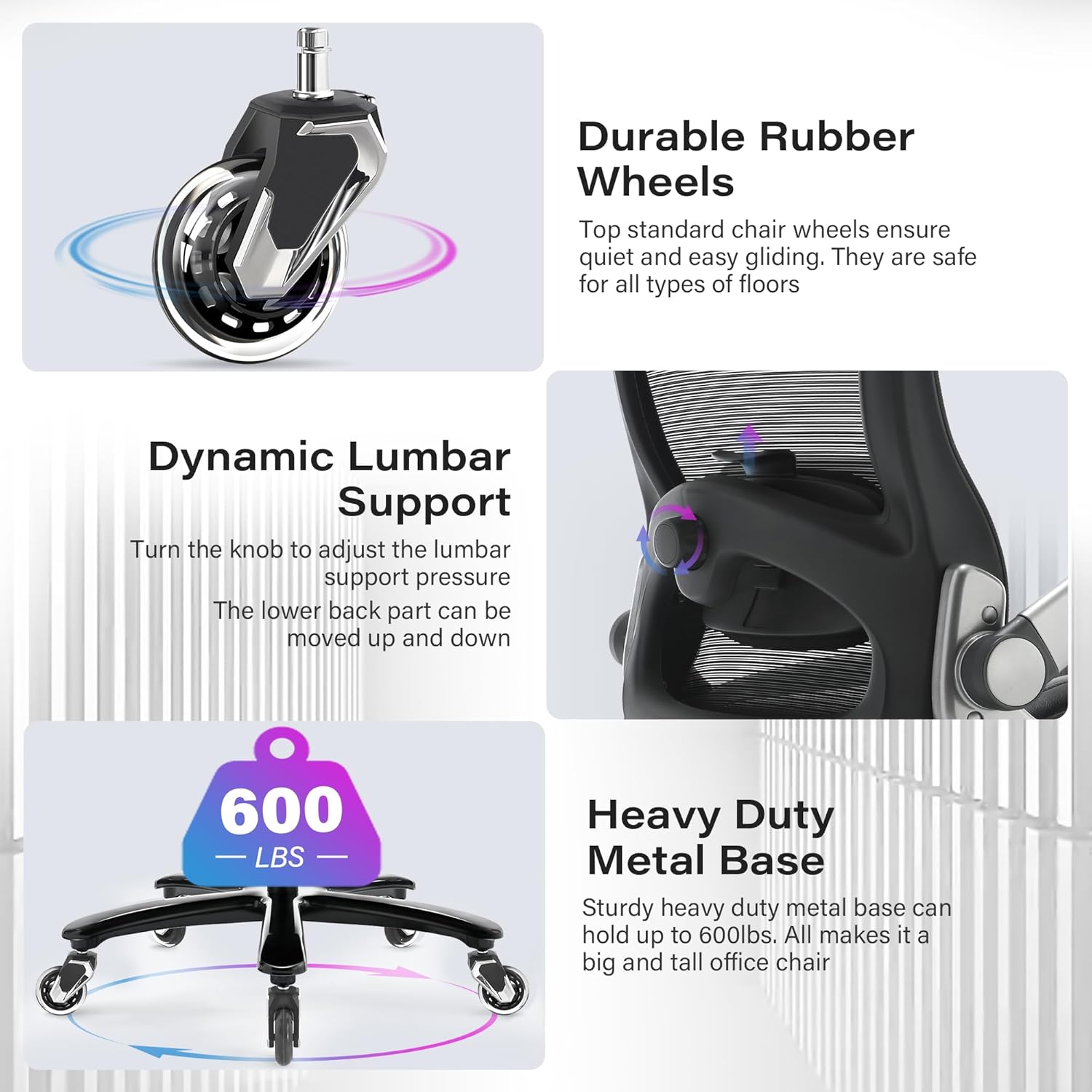600lbs Big and Tall Office Chair- Heavy Duty Executive Computer Chair with 3D Flip Arms Large Wheels, Ergonomic Mesh High Back Desk Chair, Extra Wide Seat Adjustable Lumbar Support&Headrest