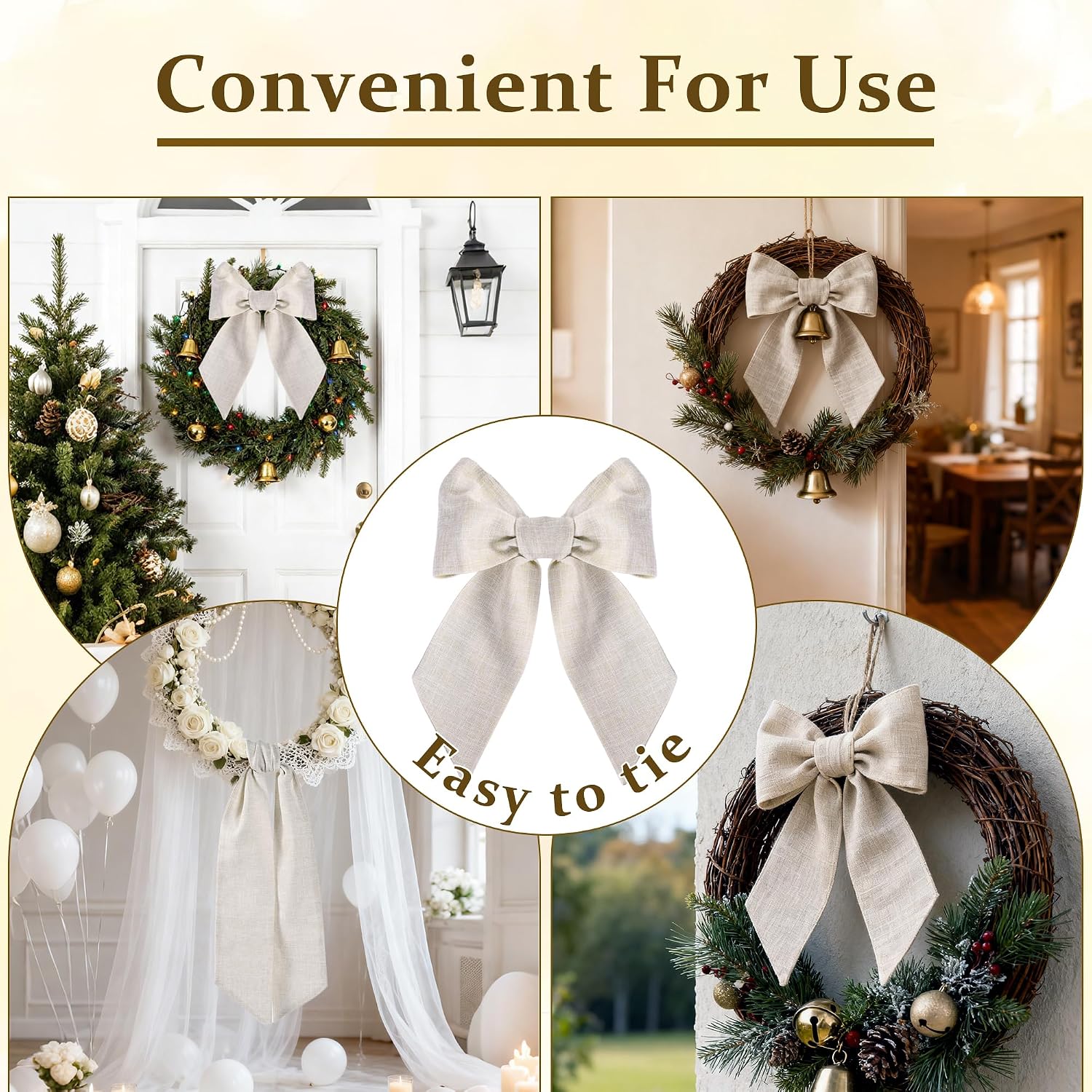 2 Pieces Wreath Sash for Front Door Natural Burlap Sash Wreath Accessories for Wedding Party Holiday Christmas Halloween Yard Outdoor Decoration