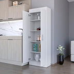 23.6" D*11.9" W*66.8" H Freestanding Kitchen Pantry with 4 Shelves, Double Door, Rectangular Wood Storage Cabinet, Modern Minimalist, for Living Room, Dining Room, White
