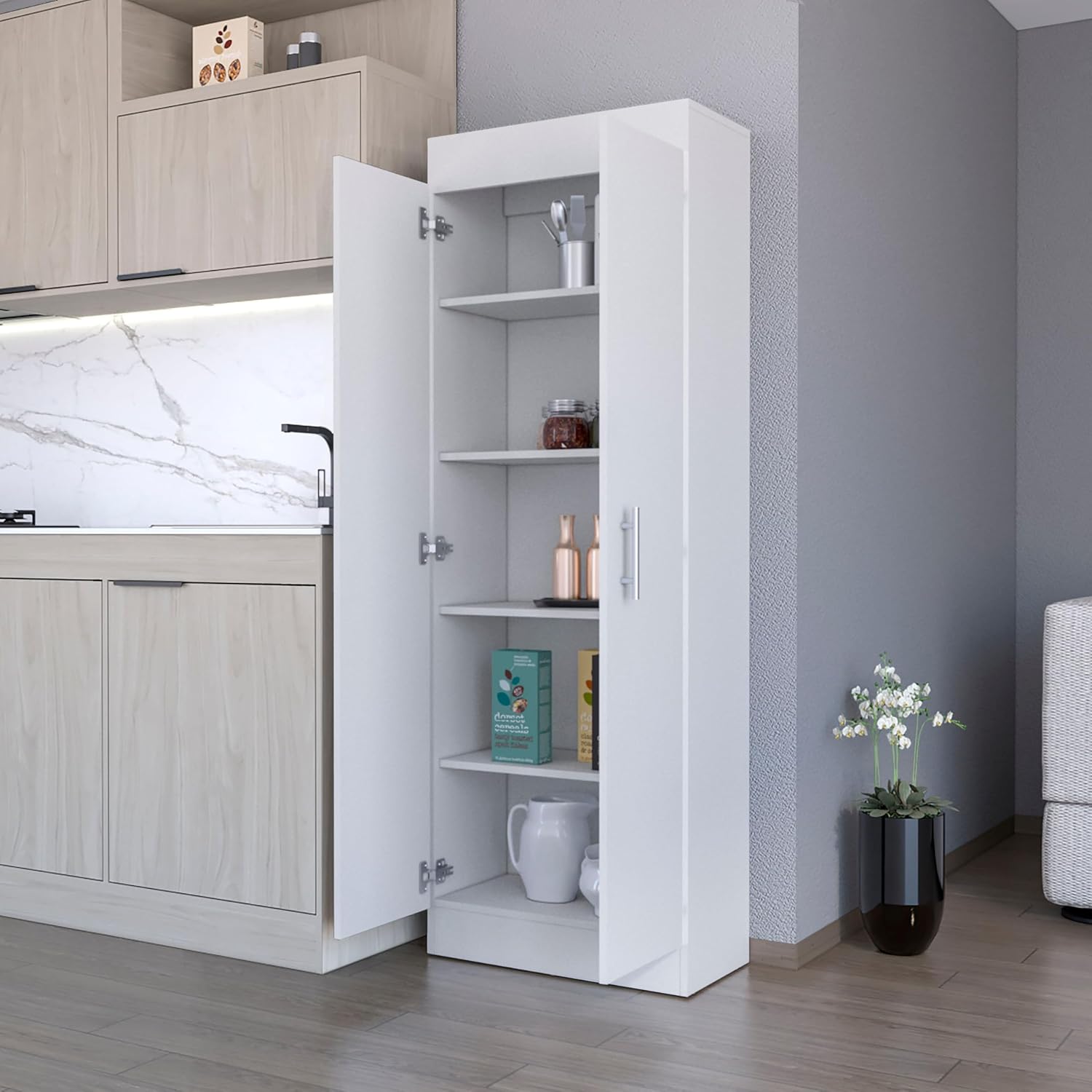 White 5 Shelf Storage Pantry Cabinet